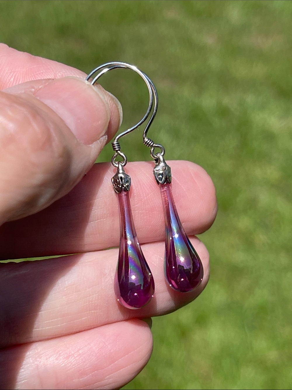 FENTON Carnival Art Glass Tear Drop Earrings Iridescent .925 Sterling Wire NWT - Picture 14 of 16